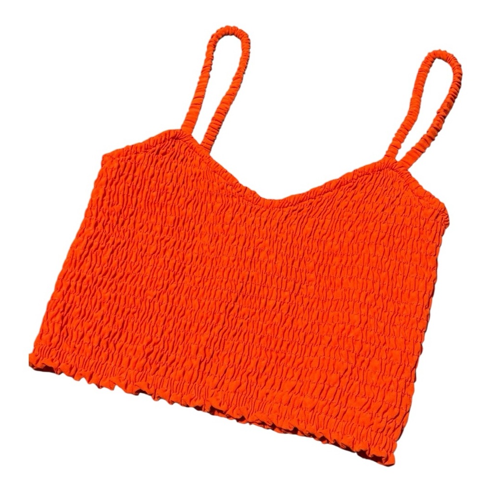 Anthropology Sadie & Sage Smocked Ruched Crop Top Bralette Small Bright Orange